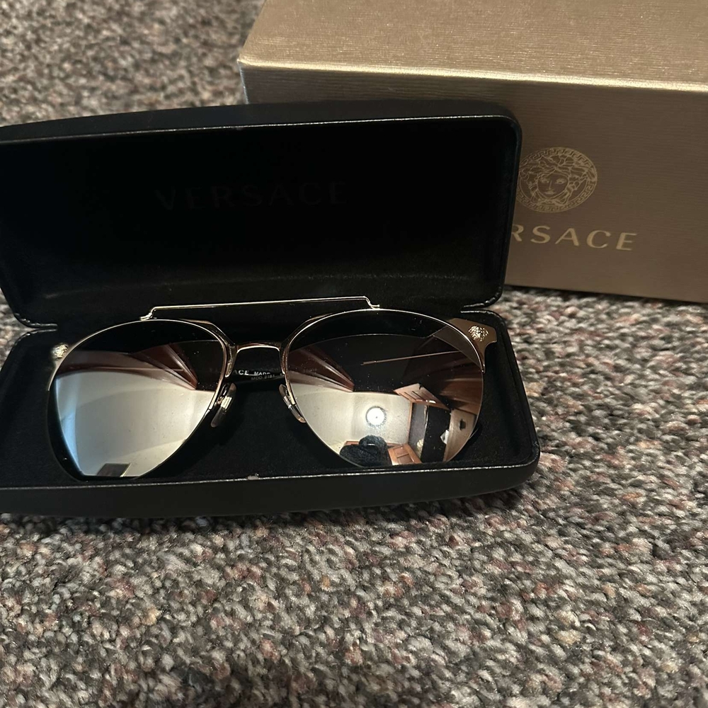 Versace Silver and Black Aviator Sunglasses